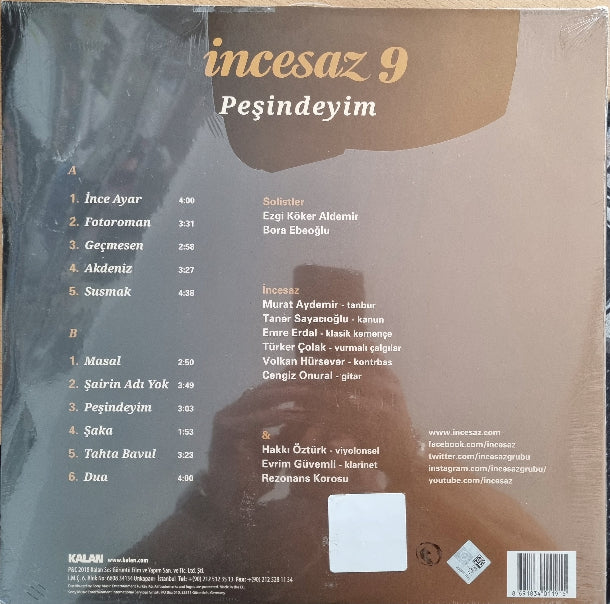 İncesaz 9 - Peşindeyim ( Plak ) Türk Sanat |Sanat |Müziği| Plak | Schallplatte| Vinyl| LP
