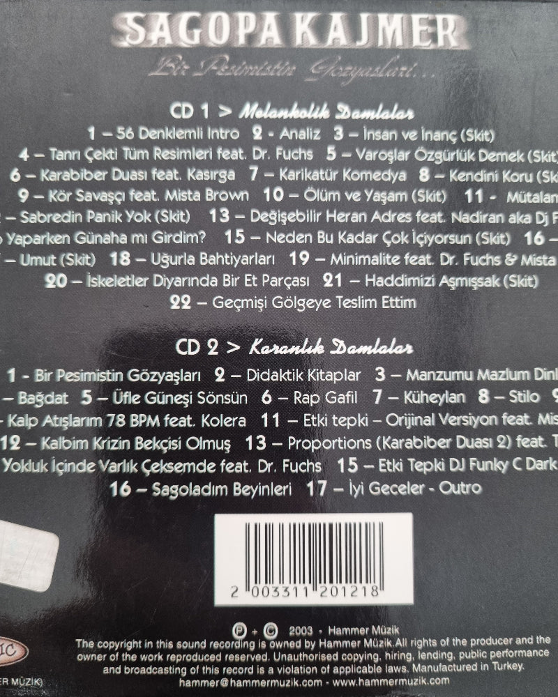 Sagopa Kajmer -Bir Pesimistin Gözyaşları | PESiMiST |CD | Türkce Rap|Hip Hop |CD's