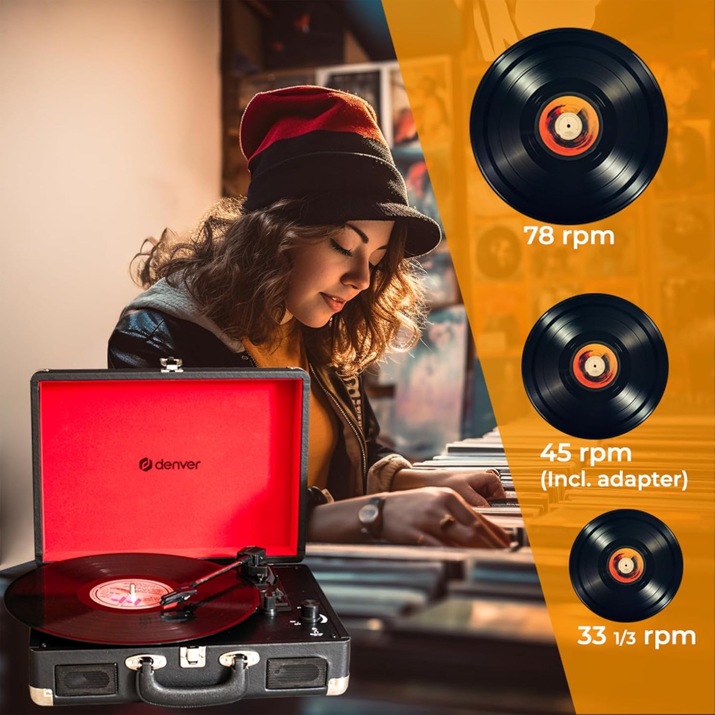 Denver VPL-121BT – Tragbarer Retro-Kofferplattenspieler – Mit Bluetooth & USB-Digitalisierung