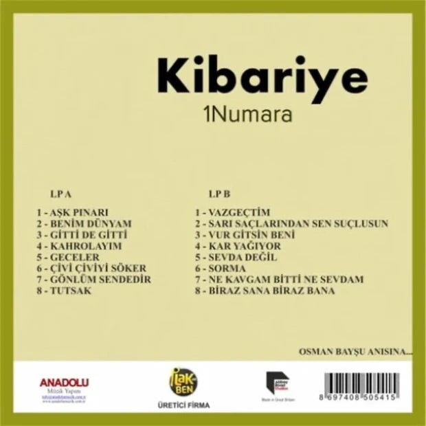 Kibariye Plak-Kibariye 1 Numara (Plak)Schallplatte-LP-Arabesk Müzik Plak