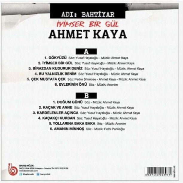 Ahmet Kaya Plak | Adı Bahtiyar | İyimser Bir Gül ( Türk Halk | Özgün | Protesto |Müzik | Plak) vinil plak | LP