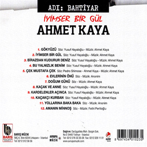 Ahmet Kaya | İyimser Bir Gül | Adı Bahtiyar | CD (Türk Halk | Özgün | Protest | Müzik |CD)