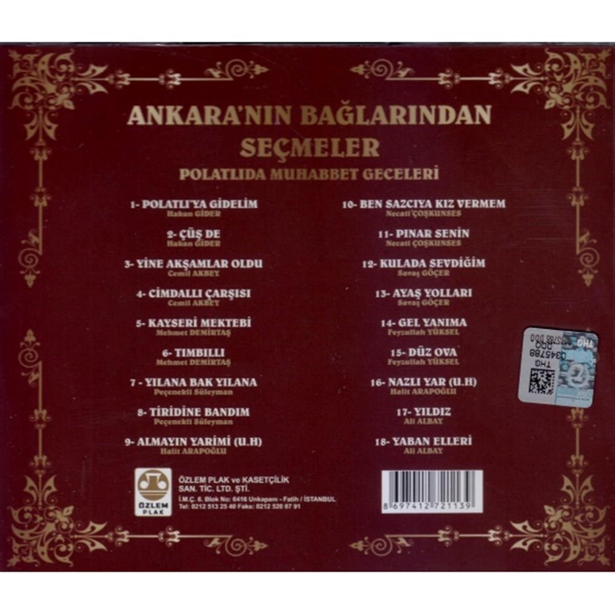 Ankara'nın Bağlarından Seçmeler | CD | Ankara |Polatlı Oyun Havalari (Türkçe CD )