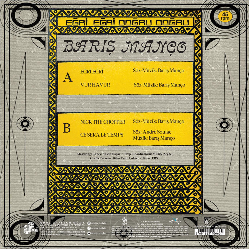 Barış Manço | Eğri Eğri Doğru Doğru ( 45 Devir Maxi Plak ) Schallplatte | LP