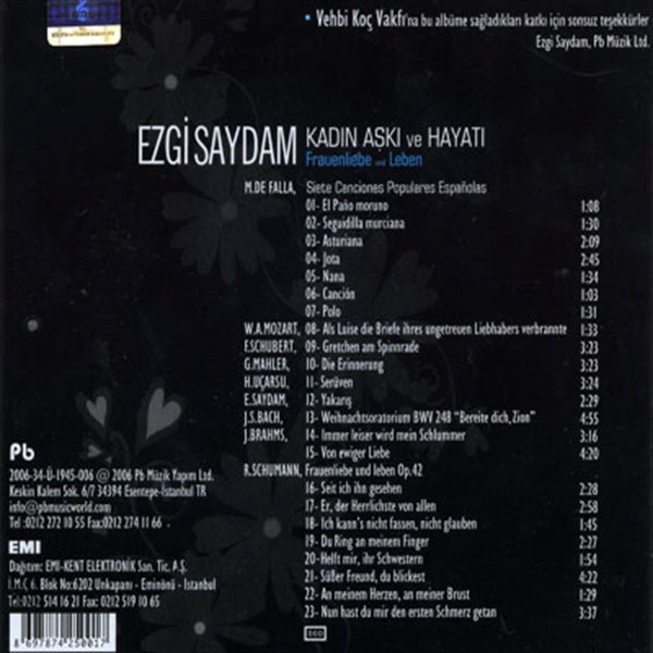 Mezzo Soprano - Ezgi Saydam | CD | Kadın Aşkı ve Hayatı CD |Klasik Müzik - Ezgi Saydam | CD
