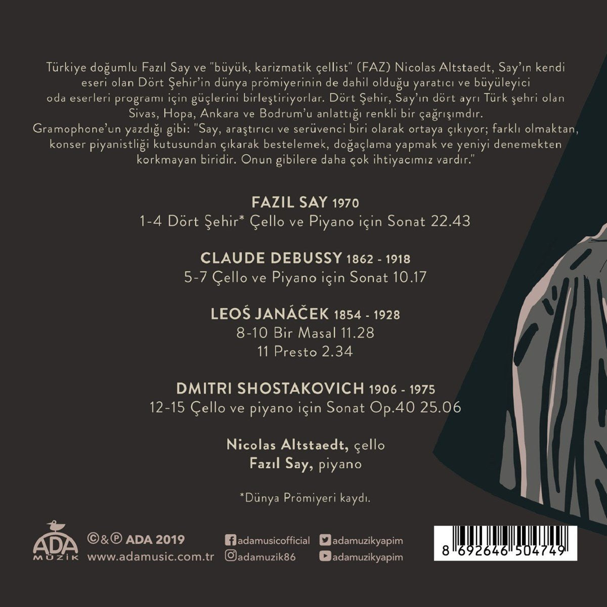 Fazıl Say |Nicolas Altstaedt CD |4 Sehir- Dört Sehir (Klasik, çağdaş klasik Müzik )Türkce CD