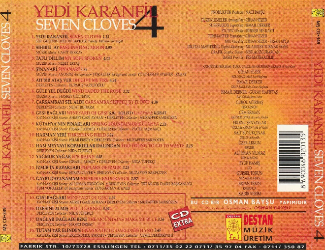 Yedi Karanfil | 4| Seven Cloves (Destan - Müzik)Türkisch Folk Instrumental Musik | CD