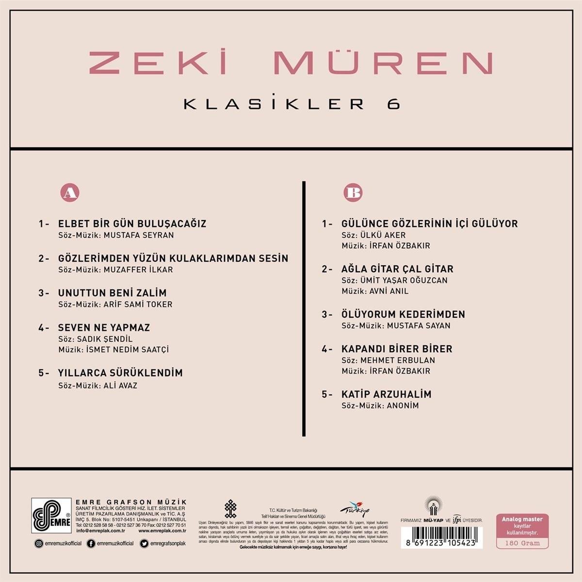 Zeki Müren Plak | Klasikler 6 ( Türk Sanat | Sanat Müziği | Müzigi Plak) Schallplatte | LP