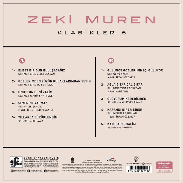 Zeki Müren Plak | Klasikler 6 ( Türk Sanat | Sanat Müziği | Müzigi Plak) Schallplatte | LP
