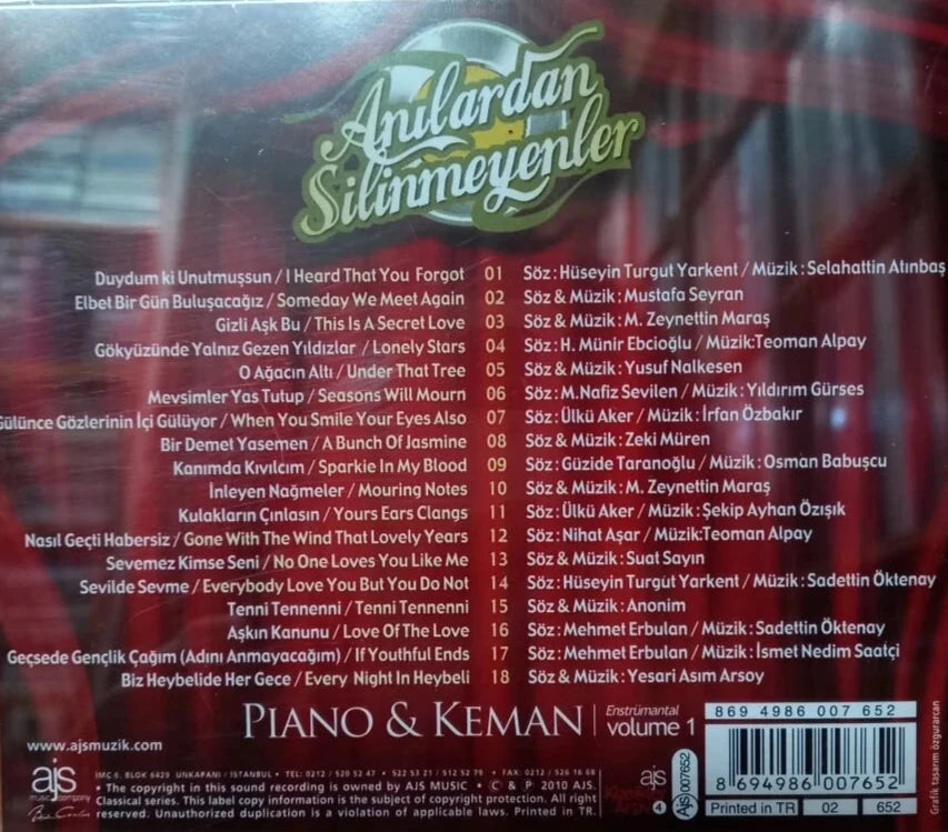 Anılardan Silinmeyenler -Başrolde Piano|Keman|CD