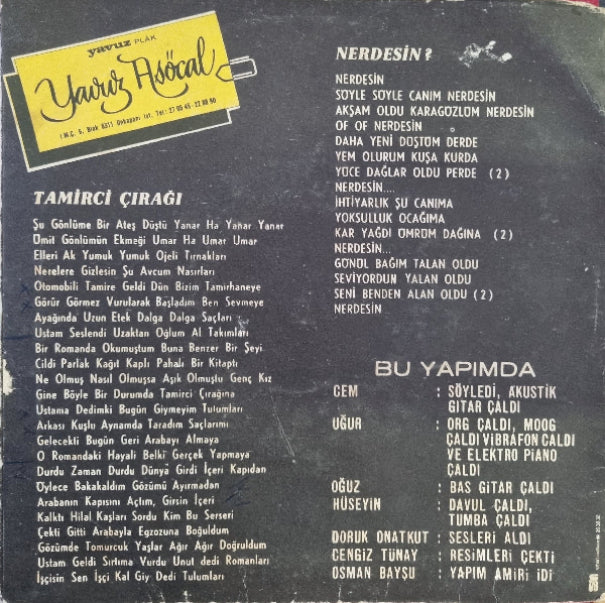 Cem Karaca | Dervişan |Tamirci Çırağı | Neredesin | Plak | Schallplatte | LP | YAVUZ Plak
