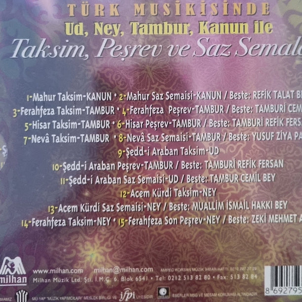 TÜRK MUSİKİSİNDE TAKSİM, PEŞREV VE SAZ SEMALARI CD - UD | NEY | TAMBUR | KANUN İLE - CD