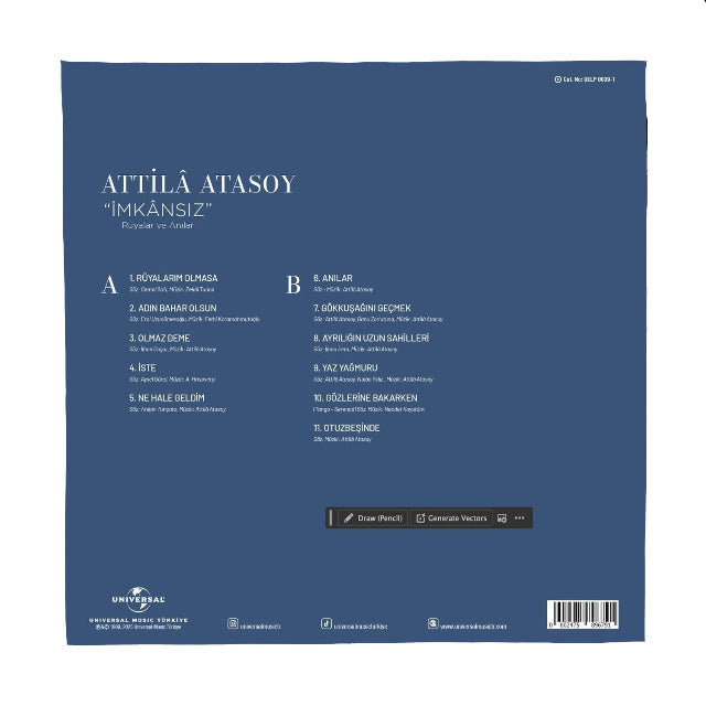 Attila Atasoy - Imkansız/rüyalar ve Anılar (Plak) Attila Atasoy İmkansız Plak(Rüyalar ve Anılar) LP