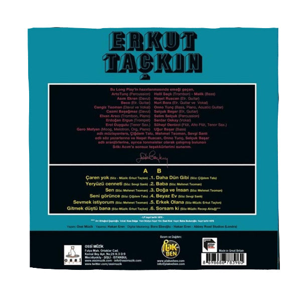 Erkut Taçkın (Plak) Erkut Taçkın Beyaz Ev (1975) Plak | Erkut Taçkın Çaren Yok | Erkut Tarcin Yeryüzü Cenneti (1975)Plak | LP