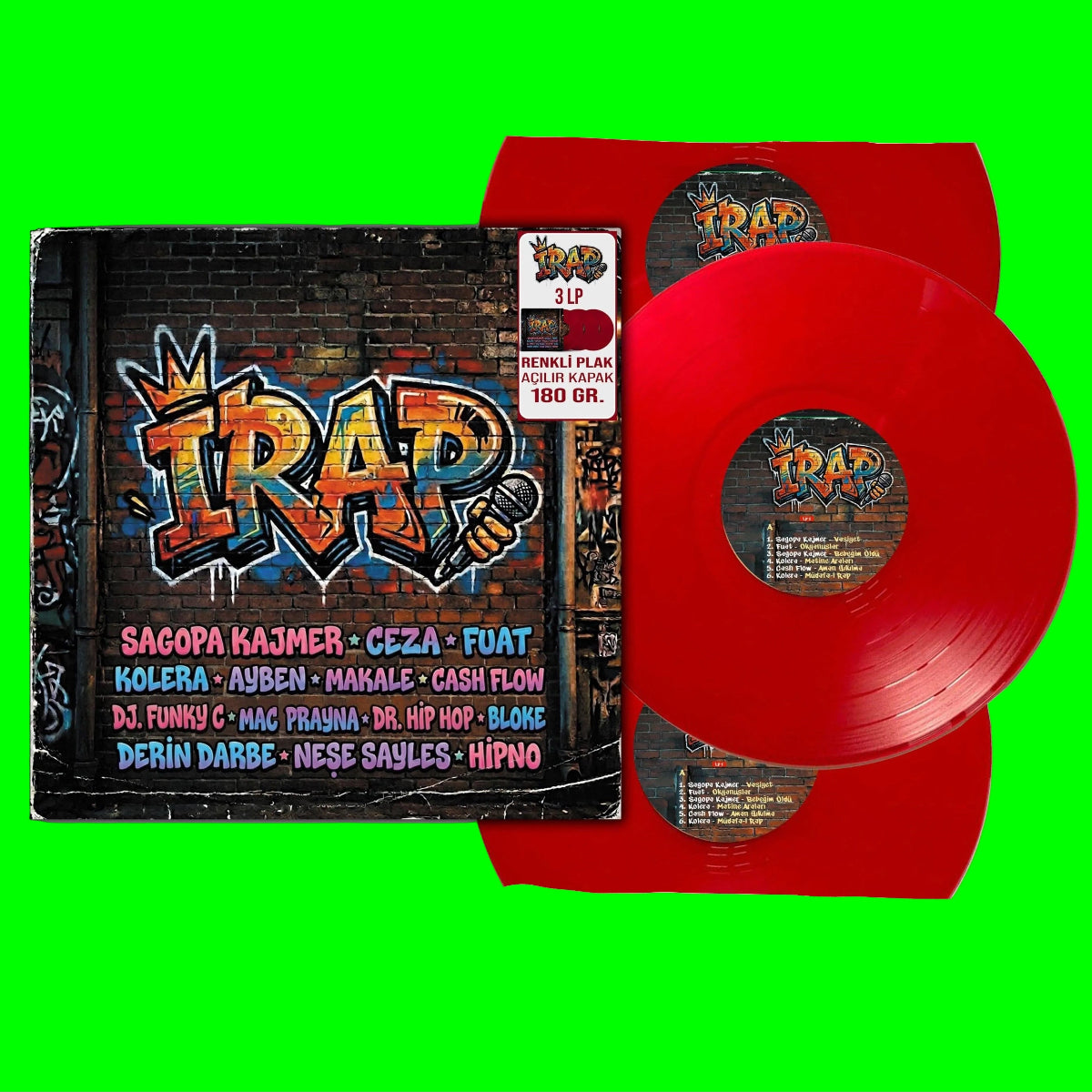 iRap Plak(3 Renkli Plak)Sagopa Kajmer - Ceza - Fuat - Kolera - Ayben - Makale | Plak | LP | Schallplatte