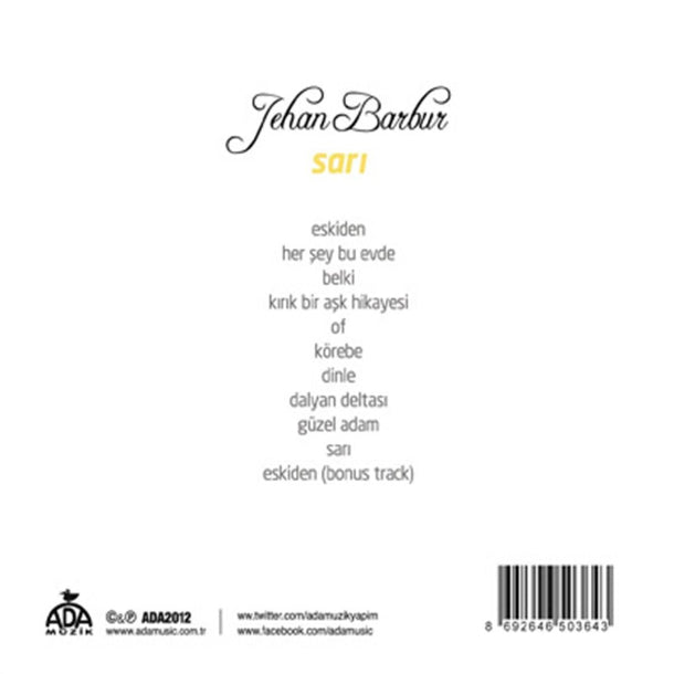 Jehan Barbur - Sarı CD ( Türkce | Pop | Caz | CD ) Jehan Barbur CD