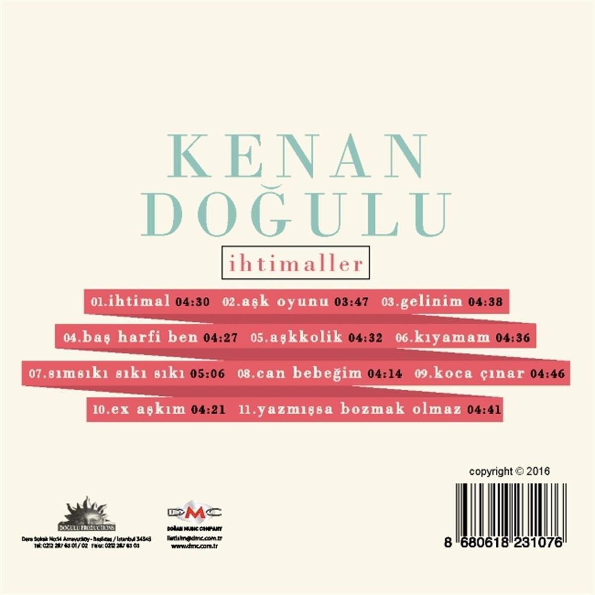 Kenan Doğulu CD-Kenan Dogulu İhtimaller -Türkce pop CD