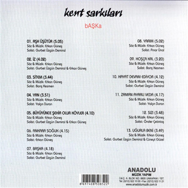Kent Şarkıları - Başka CD ( Türk Halk Müziği ) Kent Sarkilari Baska CD
