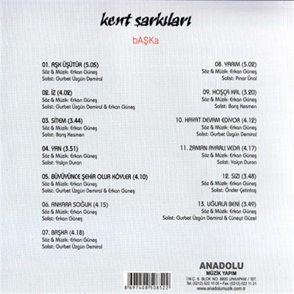 Kent Şarkıları - Başka CD ( Türk Halk Müziği ) Kent Sarkilari Baska CD