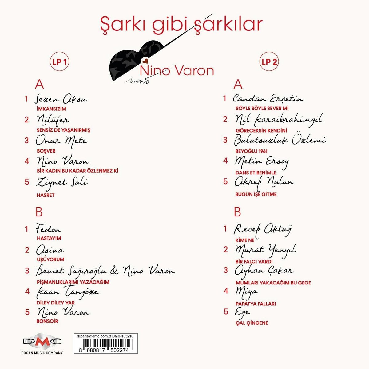 Şarkı Gibi Şarkılar- Nino Varon | Plak|Türkçe|Karışık | Pop |Plak(2 Plak)Schallplatte | LP