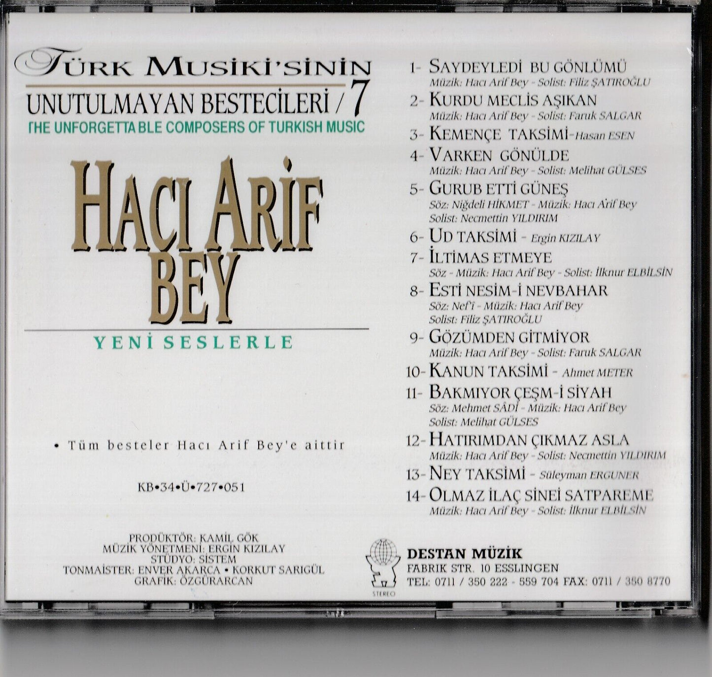 HACI ARiF Bey TÜRK Musikisi'nin Unutulmayan Bestecileri 7 CD( DESTAN Müzik )