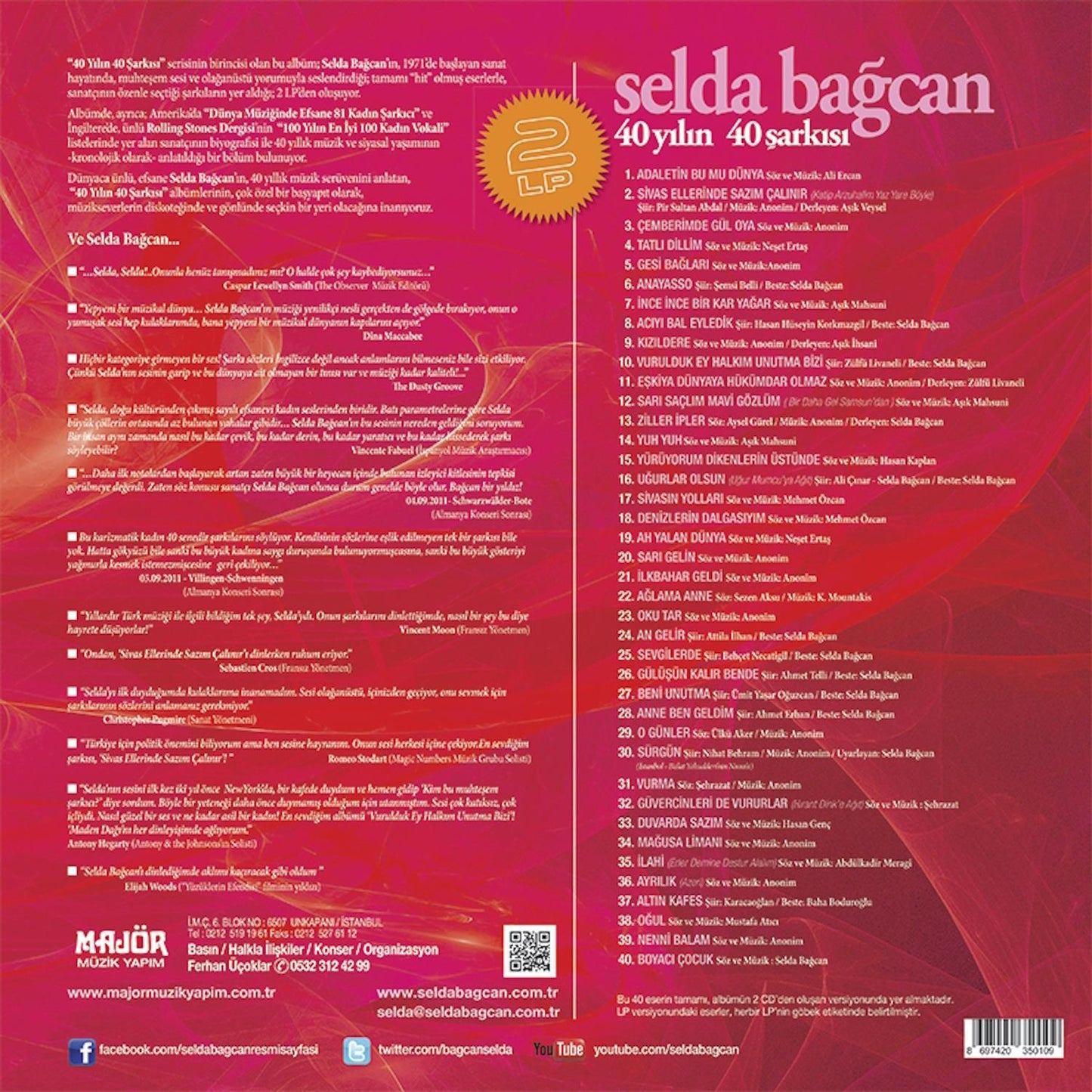 Selda Bağcan - 40 Yılın Şarkıları (Kırmızı Renkli) (2 Plak) Selda Bağcan - 40 Yılın Şarkıları Schallplatte | LP