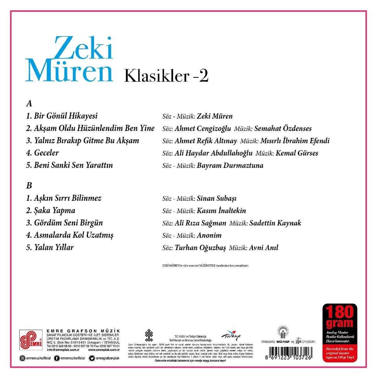 ZEKI MÜREN - Klasikler 2 (Dünden Bugüne 12) - plak - vinil - poster